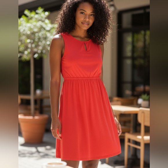 EUC J Crew Size Large Beautiful Bright Coral Keyhole Sleeveless Mini Dress! - Picture 9 of 11